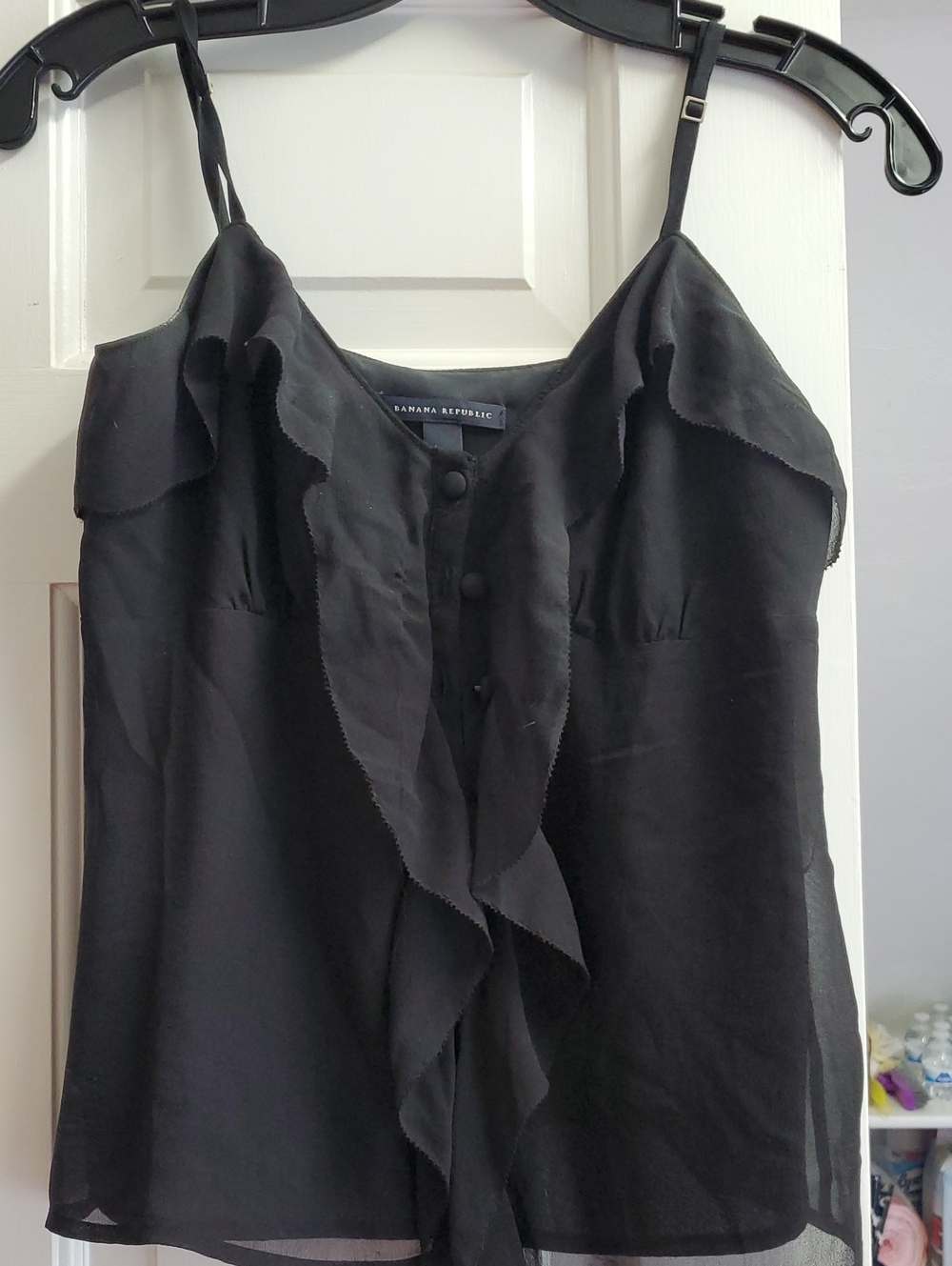 Banana Republic Black Ruffle Front Silk-Blend Cami